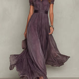 Julie | Chiffon Lace Trim Maxi Dress