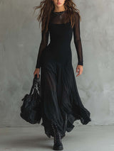 Elena | Black maxi dress with transparent sleeves