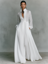 Women's Minimalist Patchwork Single-breasted Stand-up Collar Long-sleeved Maxi Dress