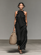 Women's Minimalist Sleeveless Maxi Dress With Ruffle Details