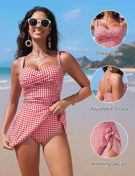 Gingham Tummy-Control Swim Dress