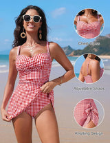 Gingham Tummy-Control Swim Dress