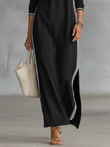 Maxi Sweatshirt Dress for Women with Button-Down Collar and White Trim