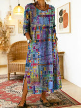 Manuela | Printed Dress with Ethnic Patchwork