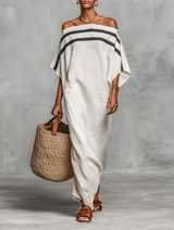 Women's Minimalist Off-the-shoulder Batwing Sleeve Straight-cut Maxi Dress