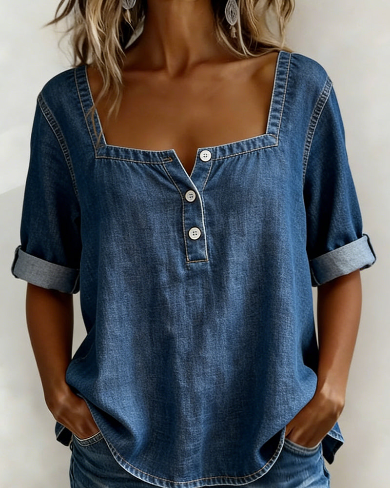 Avélia™ | Chemise denim col carré