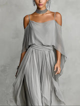 Angel | Silver Mist Off-Shoulder Flowy Set