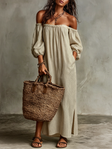Women's Vacation Off-shoulder Long-sleeved Maxi Dress