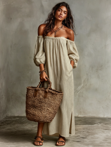 Women's Vacation Off-shoulder Long-sleeved Maxi Dress