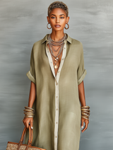 Women's Minimalist Short-sleeved Shirt Maxi Dress