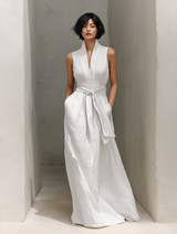 Women's Minimalist V-neck Belted Sleeveless Maxi Dress