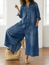 Diana™ | Vintage Denim Button-Up Jumpsuit