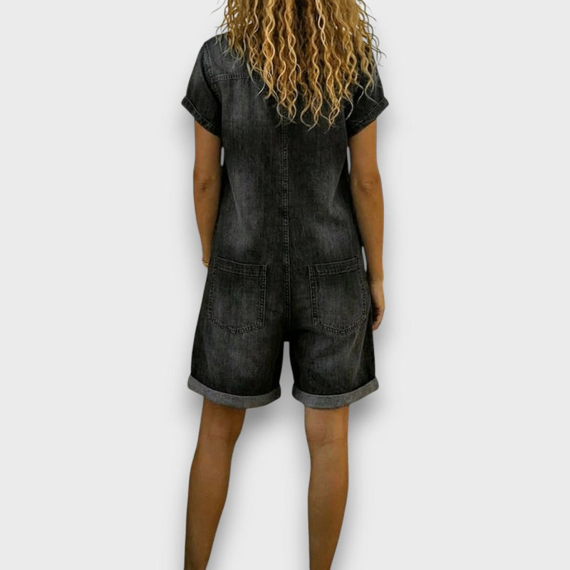 Joan™ | Salopette courte en coton effet denim