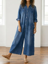 Diana™ | Vintage Denim Button-Up Jumpsuit