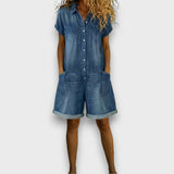 Joan™ | Short Cotton Dungarees with Denim Effect