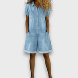 Joan™ | Short Cotton Dungarees with Denim Effect