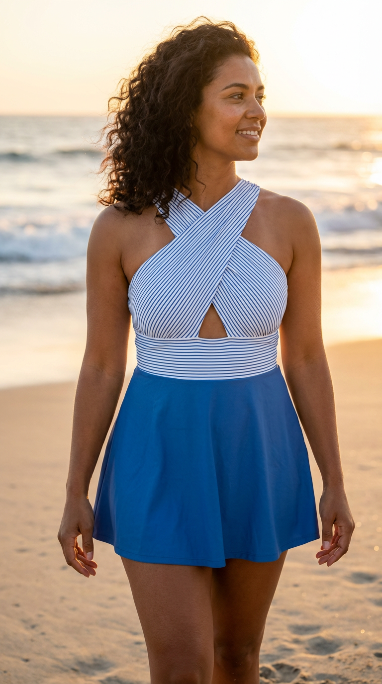 V-Neck Tummy-Control Swim Dress