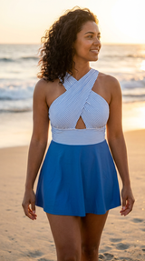 V-Neck Tummy-Control Swim Dress